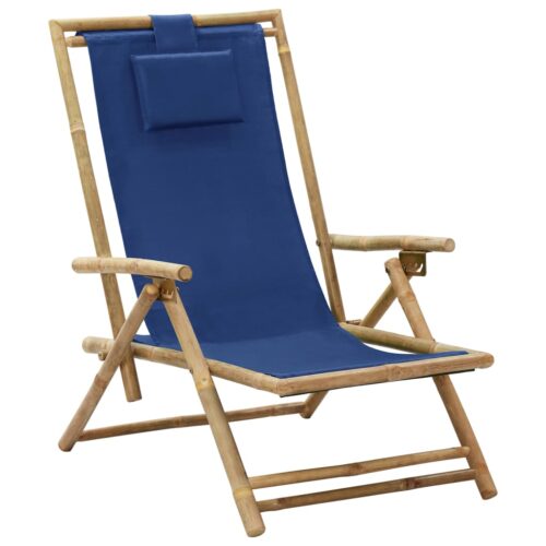 Reclining Relaxing Chair Navy Blue Bamboo Fabric