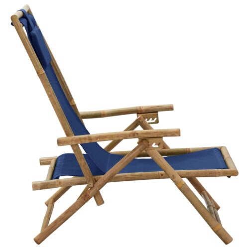 Reclining Relaxing Chair Navy Blue Bamboo Fabric - Image 4