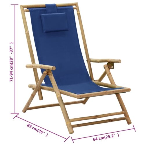Reclining Relaxing Chair Navy Blue Bamboo Fabric - Image 9