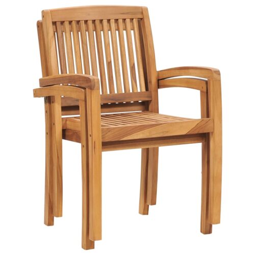 Stacking Garden Dining Chairs 2pcs Solid Teak Wood - Image 4