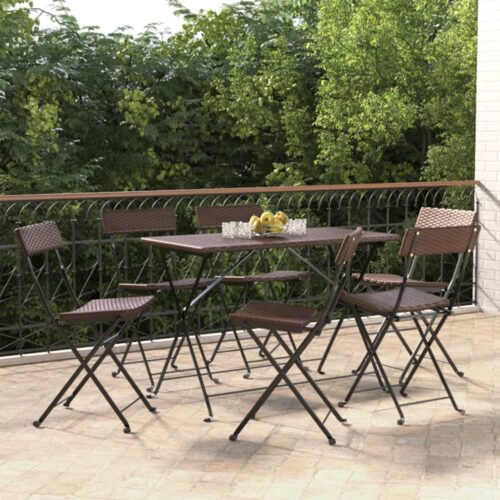 Folding Bistro Chairs 6pcs Brown Poly Rattan Steel - Image 2