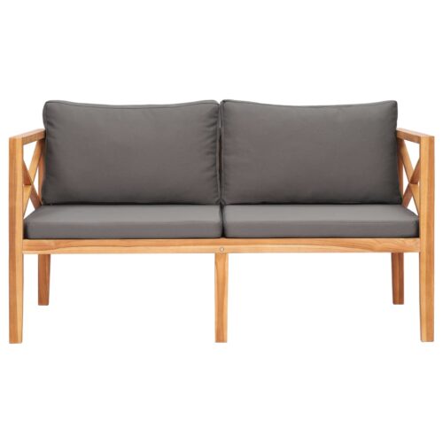Garden Bench with Grey Cushions Solid Wood Teak