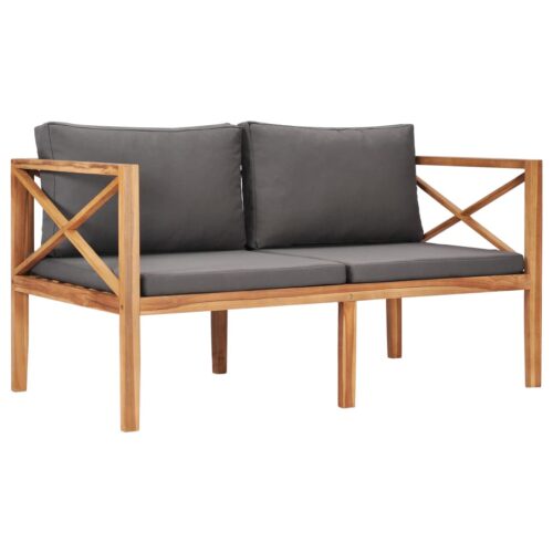 Garden Bench with Grey Cushions Solid Wood Teak - Image 2