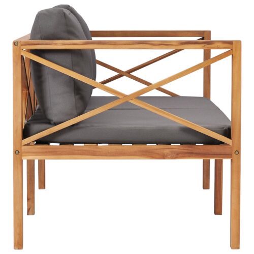 Garden Bench with Grey Cushions Solid Wood Teak - Image 3
