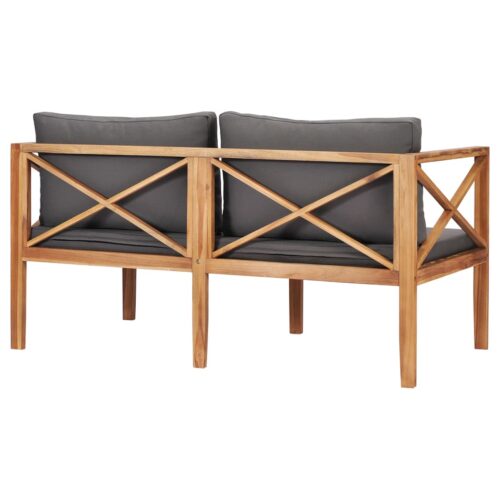 Garden Bench with Grey Cushions Solid Wood Teak - Image 4