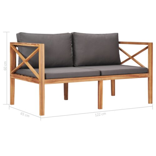 Garden Bench with Grey Cushions Solid Wood Teak - Image 6
