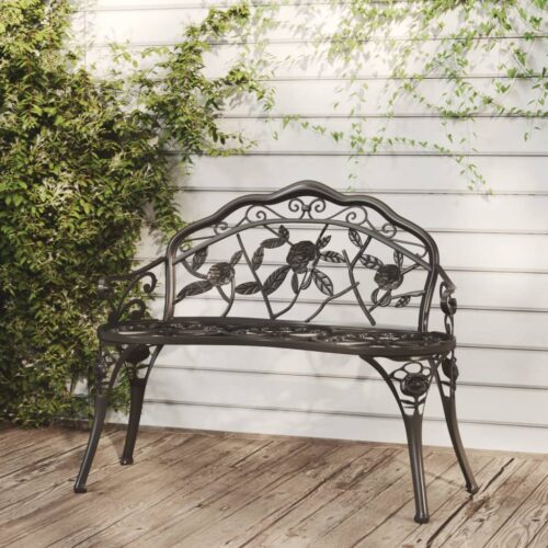 Garden Bench 99cm Cast Aluminium Black - Image 2