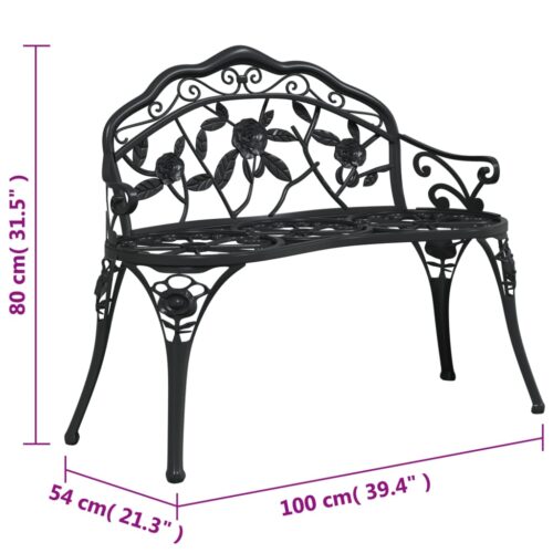 Garden Bench 99cm Cast Aluminium Black - Image 7