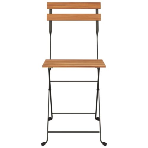 Folding Bistro Chairs 2pcs Solid Wood Teak Steel - Image 4