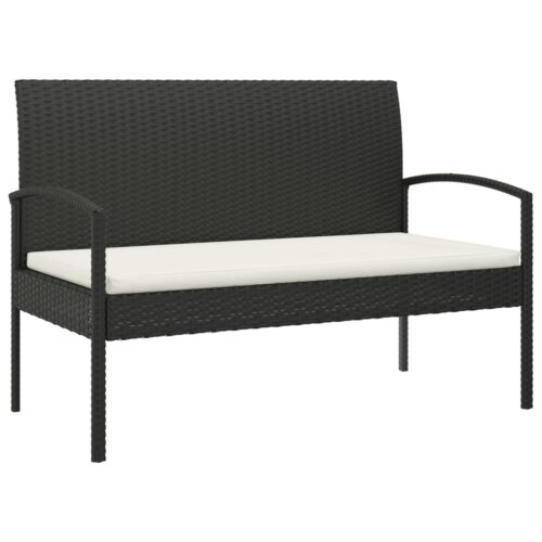 Garden Bench with Cushion Black 105cm Poly Rattan