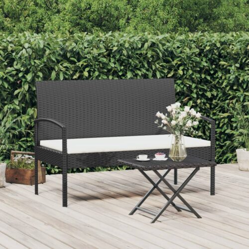 Garden Bench with Cushion Black 105cm Poly Rattan - Image 2