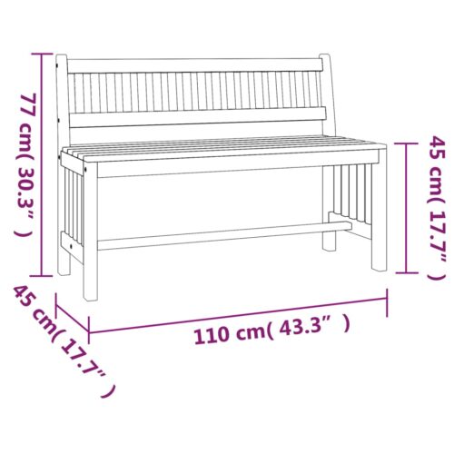 Garden Bench 110cm Solid Wood Eucalyptus - Image 6