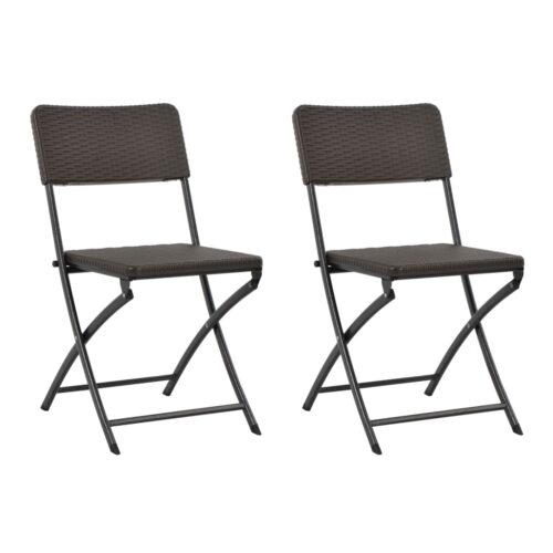 Folding Garden Chairs 2pcs HDPE Steel Brown - Image 2