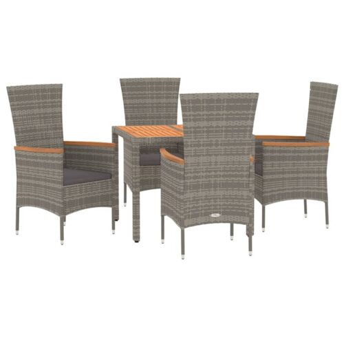 5-Piece Garden Dining Set with Cushions Grey Poly Rattan Wicker Outdoor Patio Furniture - Image 3