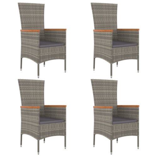 5-Piece Garden Dining Set with Cushions Grey Poly Rattan Wicker Outdoor Patio Furniture - Image 4