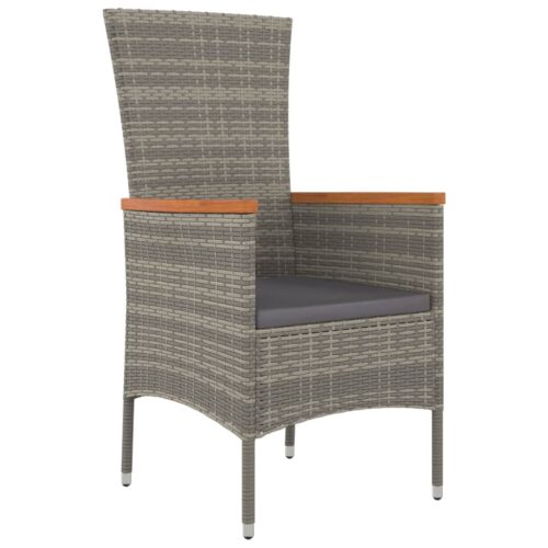 5-Piece Garden Dining Set with Cushions Grey Poly Rattan Wicker Outdoor Patio Furniture - Image 5