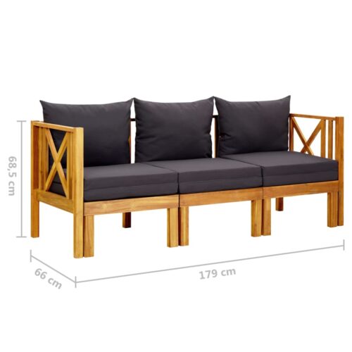 3-Seater Garden Bench with Cushions 179cm Solid Acacia Wood - Image 8