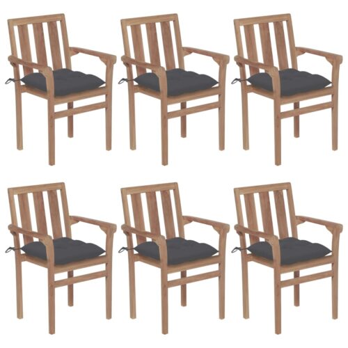 Stackable Garden Chairs with Cushions 6pcs Solid Teak Wood - Image 2