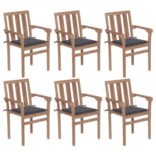 Stackable Garden Chairs with Cushions 6pcs Solid Teak Wood - Image 2