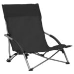 Folding Beach Chairs 2pcs Black Fabric