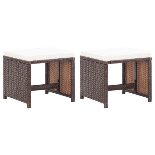 Garden Stools 2pcs with Cushions Poly Rattan Brown - Image 2