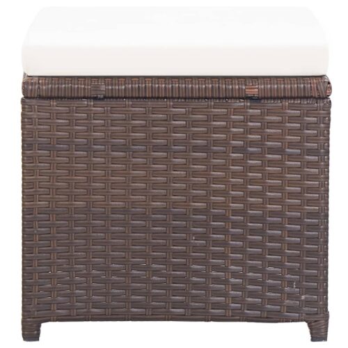 Garden Stools 2pcs with Cushions Poly Rattan Brown - Image 4