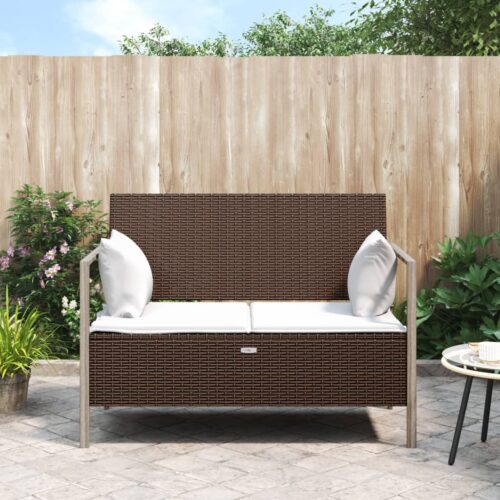 2-Seater Garden Bench with Cushions Brown Poly Rattan - Image 2