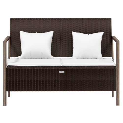 2-Seater Garden Bench with Cushions Brown Poly Rattan - Image 3
