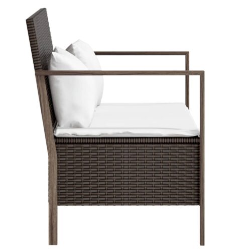 2-Seater Garden Bench with Cushions Brown Poly Rattan - Image 4