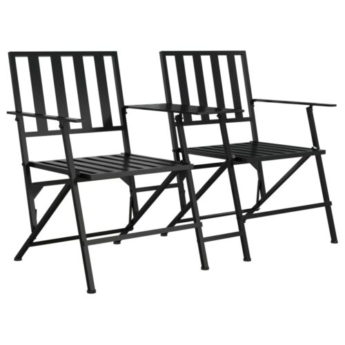Folding 2-Seater Garden Bench 137cm Black Steel