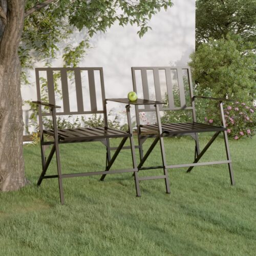 Folding 2-Seater Garden Bench 137cm Black Steel - Image 2
