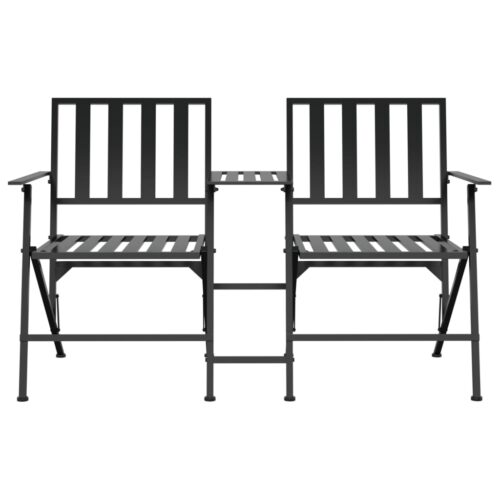 Folding 2-Seater Garden Bench 137cm Black Steel - Image 3