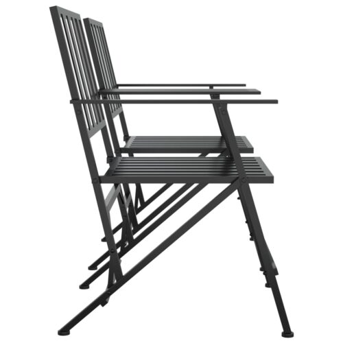 Folding 2-Seater Garden Bench 137cm Black Steel - Image 4