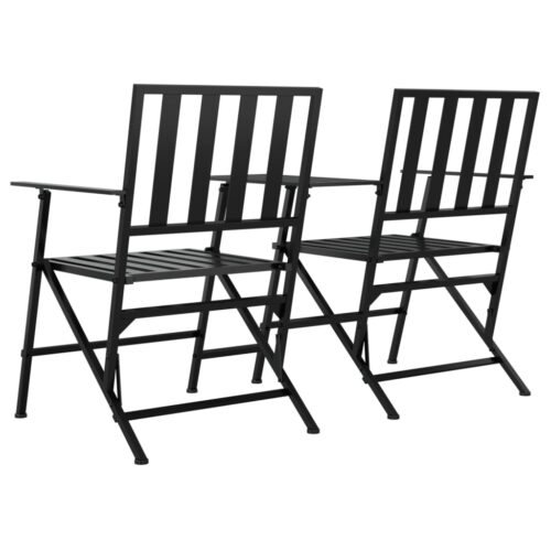 Folding 2-Seater Garden Bench 137cm Black Steel - Image 5