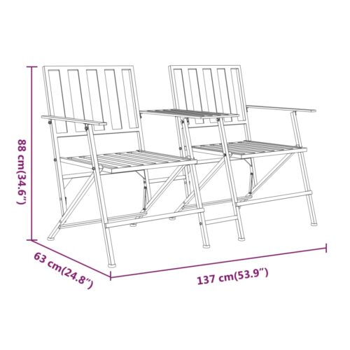 Folding 2-Seater Garden Bench 137cm Black Steel - Image 8