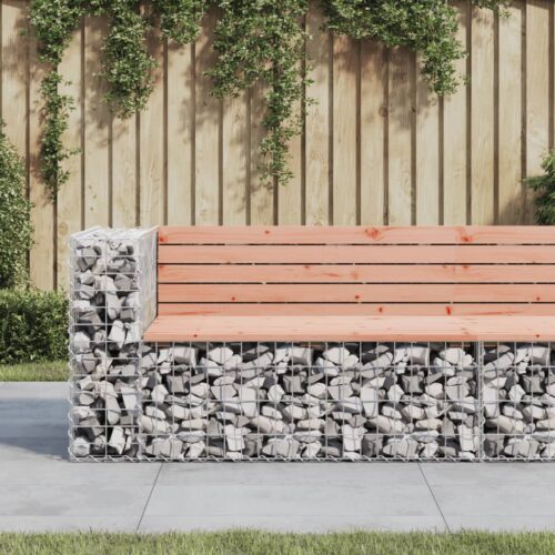 Gabion Cage Garden Bench Outdoor Patio Wooden Park Seat Chair Steel Solid Wood - Image 2