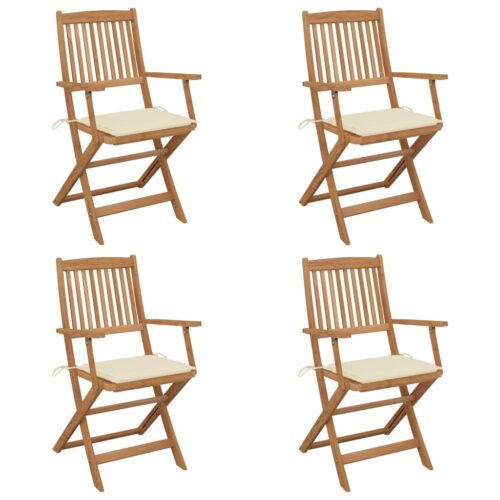 Folding Garden Chairs 4pcs with Cushions Solid Wood Acacia - Image 2