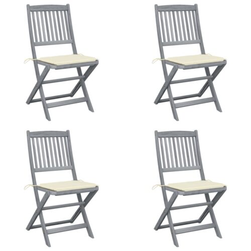 Folding Outdoor Chairs 4pcs with Cushions Solid Acacia Wood - Image 2