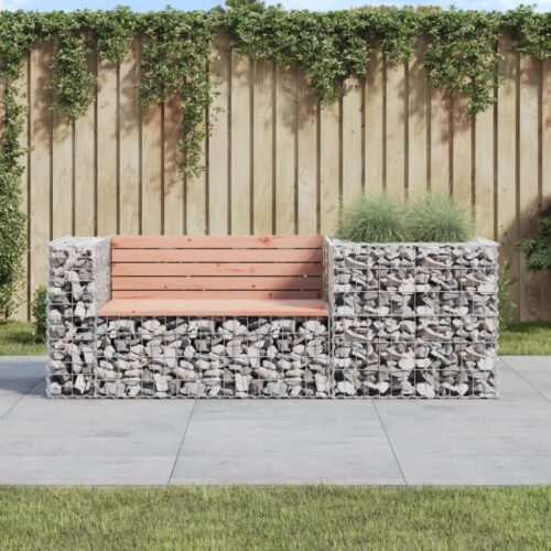 Gabion Cage Garden Bench Outdoor Patio Wooden Park Seat Chair Steel Solid Wood - Image 2