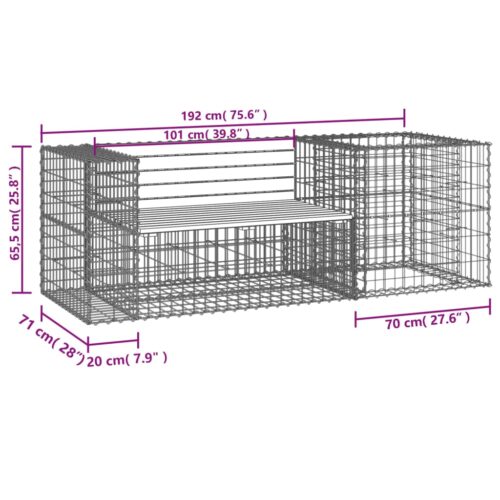Gabion Cage Garden Bench Outdoor Patio Wooden Park Seat Chair Steel Solid Wood - Image 9