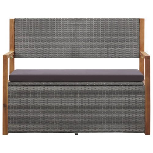 Storage Bench 115cm Poly Rattan Solid Acacia Wood Grey - Image 2
