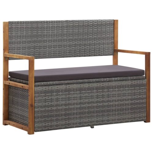 Storage Bench 115cm Poly Rattan Solid Acacia Wood Grey