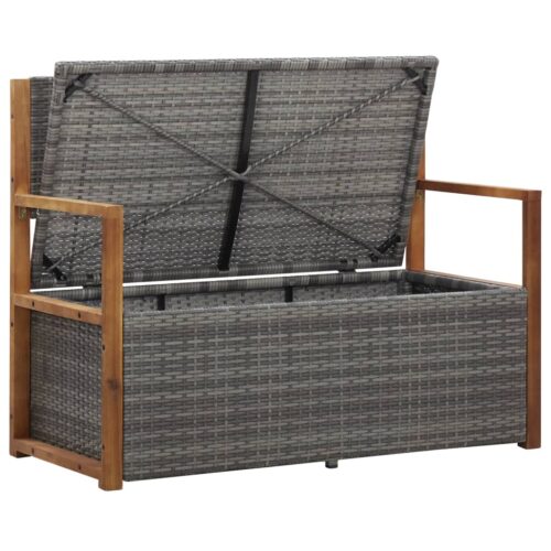 Storage Bench 115cm Poly Rattan Solid Acacia Wood Grey - Image 4