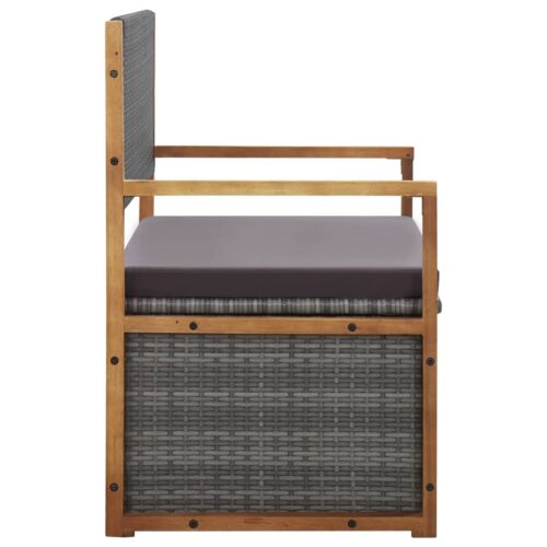 Storage Bench 115cm Poly Rattan Solid Acacia Wood Grey - Image 5