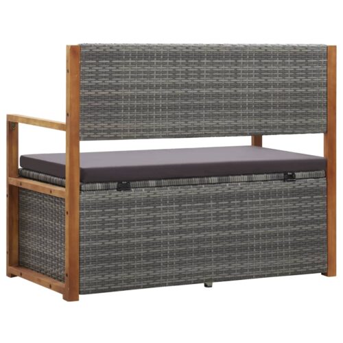 Storage Bench 115cm Poly Rattan Solid Acacia Wood Grey - Image 6