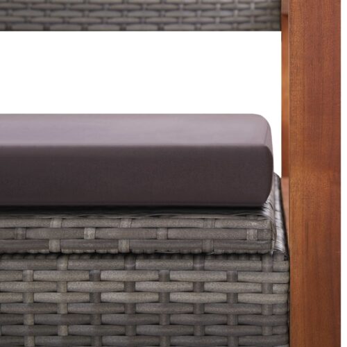Storage Bench 115cm Poly Rattan Solid Acacia Wood Grey - Image 7