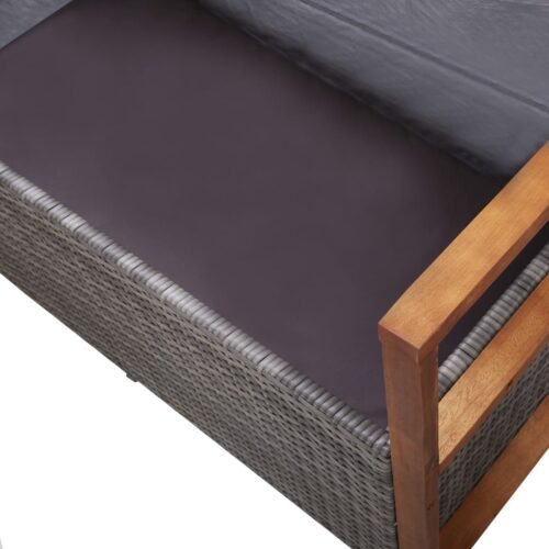 Storage Bench 115cm Poly Rattan Solid Acacia Wood Grey - Image 8