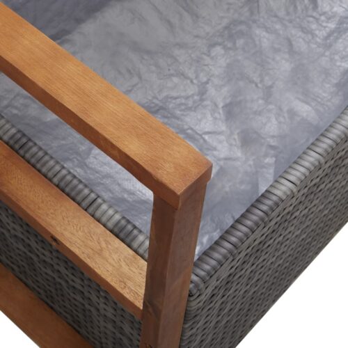 Storage Bench 115cm Poly Rattan Solid Acacia Wood Grey - Image 9