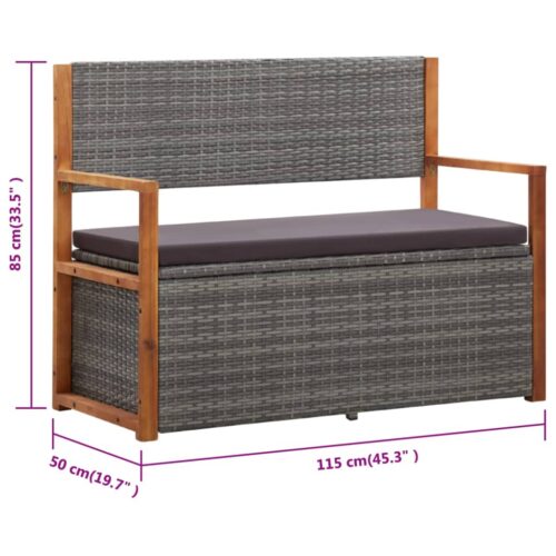Storage Bench 115cm Poly Rattan Solid Acacia Wood Grey - Image 10