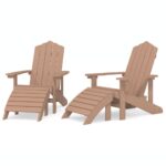 Garden Adirondack Chairs 2pcs with Footstools HDPE Brown